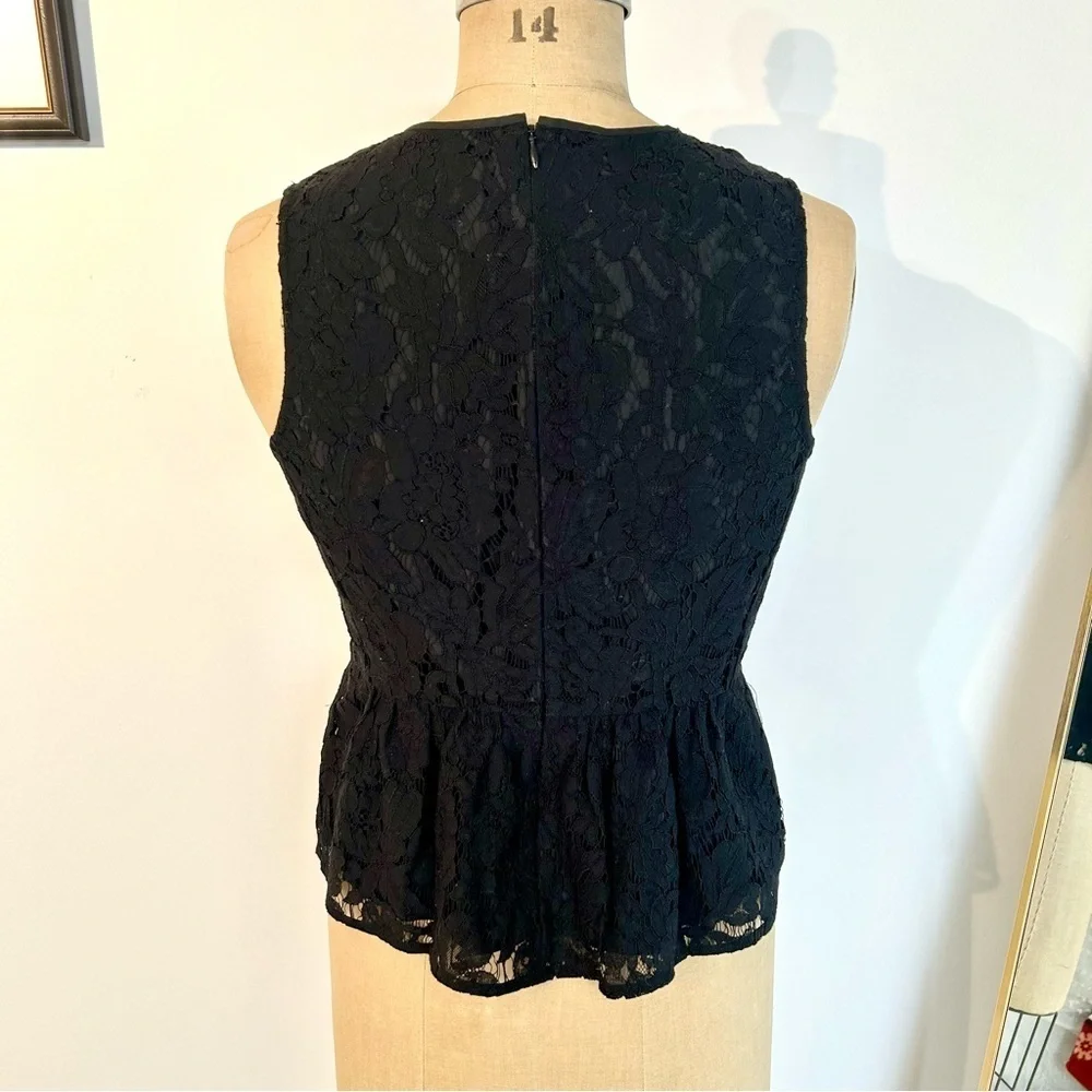 J Crew Women’s Black Lace Peplum Sleeveless Blouse Sz 6